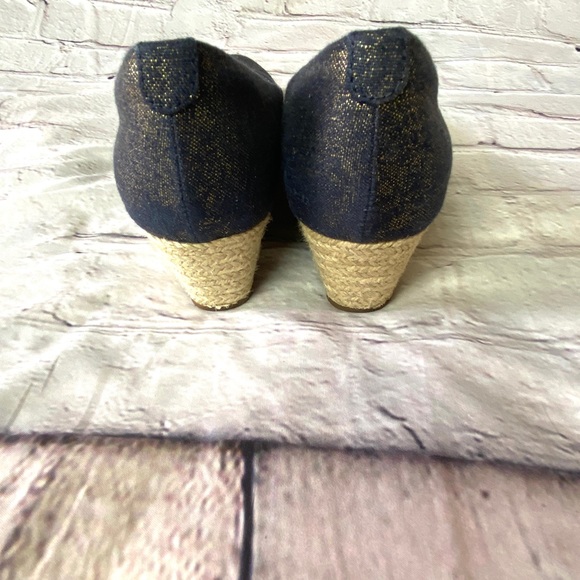 Clarks Mallory Luna Navy Metallic Espadrille Wedges - Picture 11 of 13